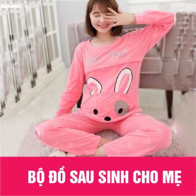 Bộ sau sinh cotton có chỉnh chun bụng 40-60 kg hoạ tiết thỏ xinh
