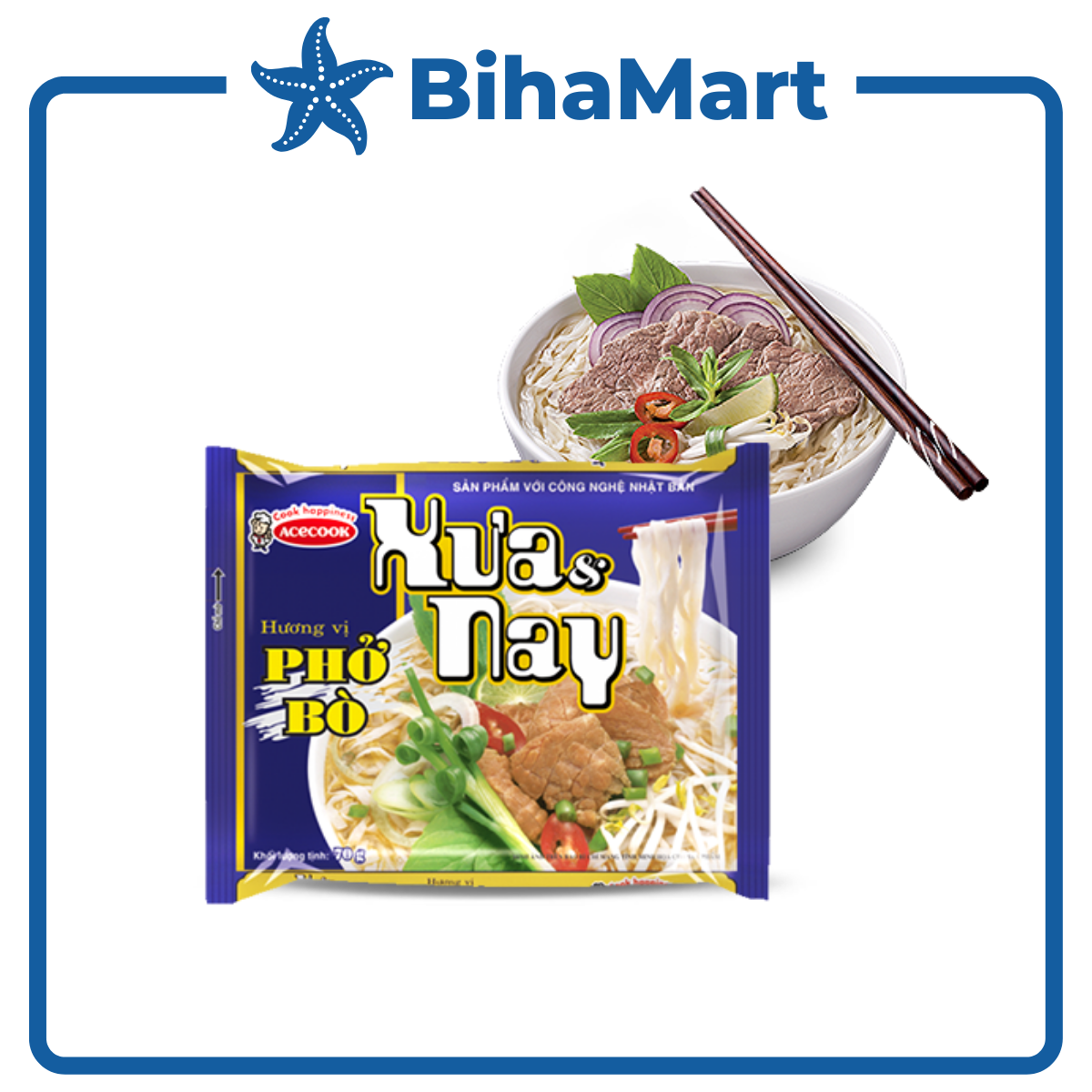 [SET OF 5 PACKAGES] - ACECOOK - INSTANT PHO NOODLES XUA & NAY BEEF FLAVOUR (70G/PACKAGE)