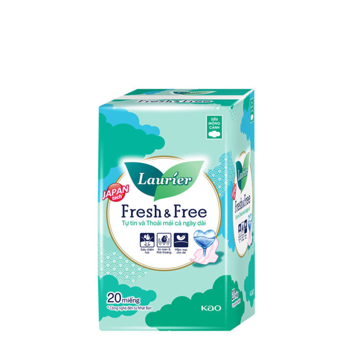 Băng vệ sinh Laurier Fresh & Free 20 miếng Siêu Mỏng Cánh 22Cm