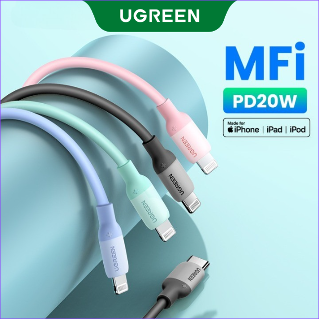 【Chứng nhận MFi】 UGREEN 1m Cáp USB C to Lightning Cáp iPhone 14 Plus/iPhone 14 Pro Max Lightning PD 20W Cáp Lightning USB C Siêu mềm cho iPhone 14 Plus/iPhone 14 Pro Max 13 Pro Max / 12/11 / X / 8, iPad (2021), AirPods, MacBook