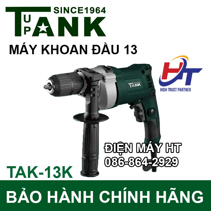 Máy khoan đa năng màu xanh công suất 900W tốc độ 2600 vòng/ phút, khoan bê tông, tường, bắt vít, gỗ, kim loại, gạch TAK-13K