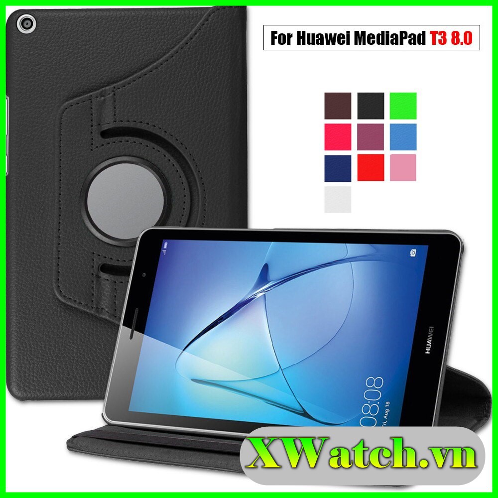 Bao da pu thông minh xoay 360 độ cho huawei mediapad t3 8.0 , t3 10.0 kob-l09 kob-w09