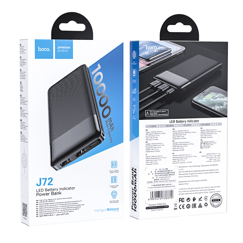 Pin sạc dự phòng Hoco J72 Easy travel 10000mAh 2 cổng Input/Output max 2A - Nhất Tín Computer