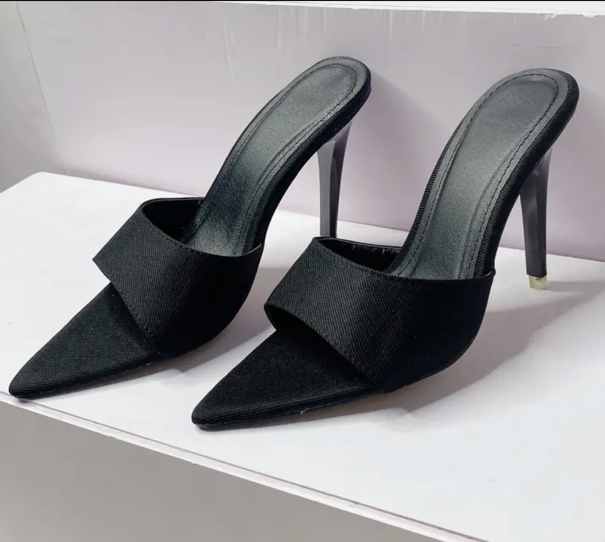 dép cao gót nhọn 9cm quai bọc jean hothit