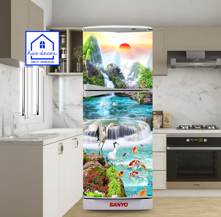 Tranh dán decal tủ lạnh phong cảnh hữu tình
