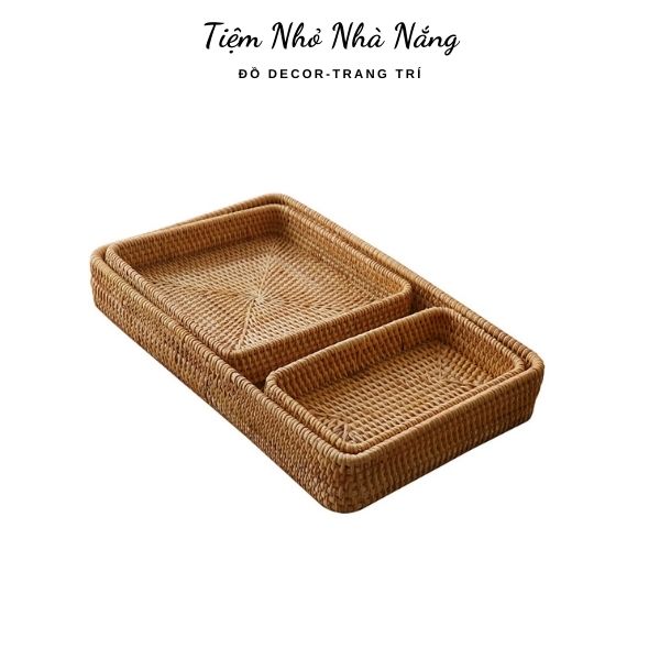 Khay đựng đồ mây tre đan, khay mây decor trang trí, chụp ảnh