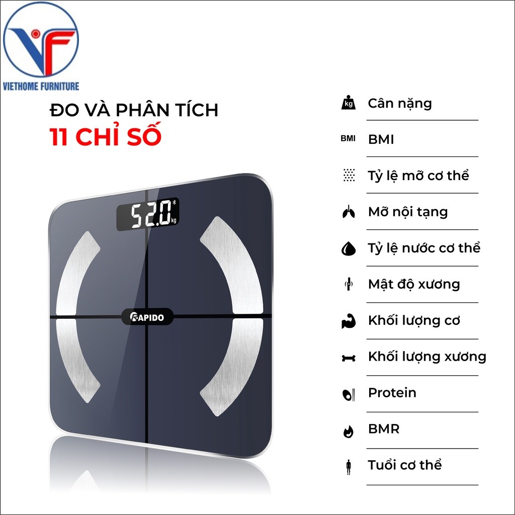 Cân sức khỏe thông minh Rapido RSB02-S (Có bluetooth)