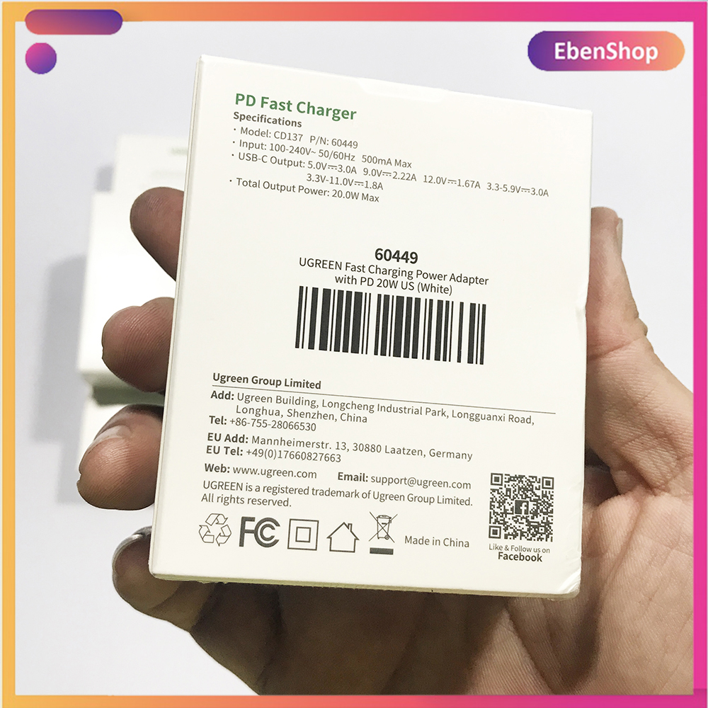 Cốc sạc nhanh UGREEN sạc nhanh PD 20W CD137