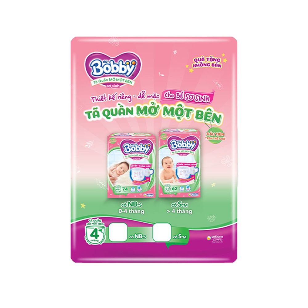 GIFT - Combo 2 Tã/bỉm quần Mở Một Bên Bobby size NB-S 4 miếng