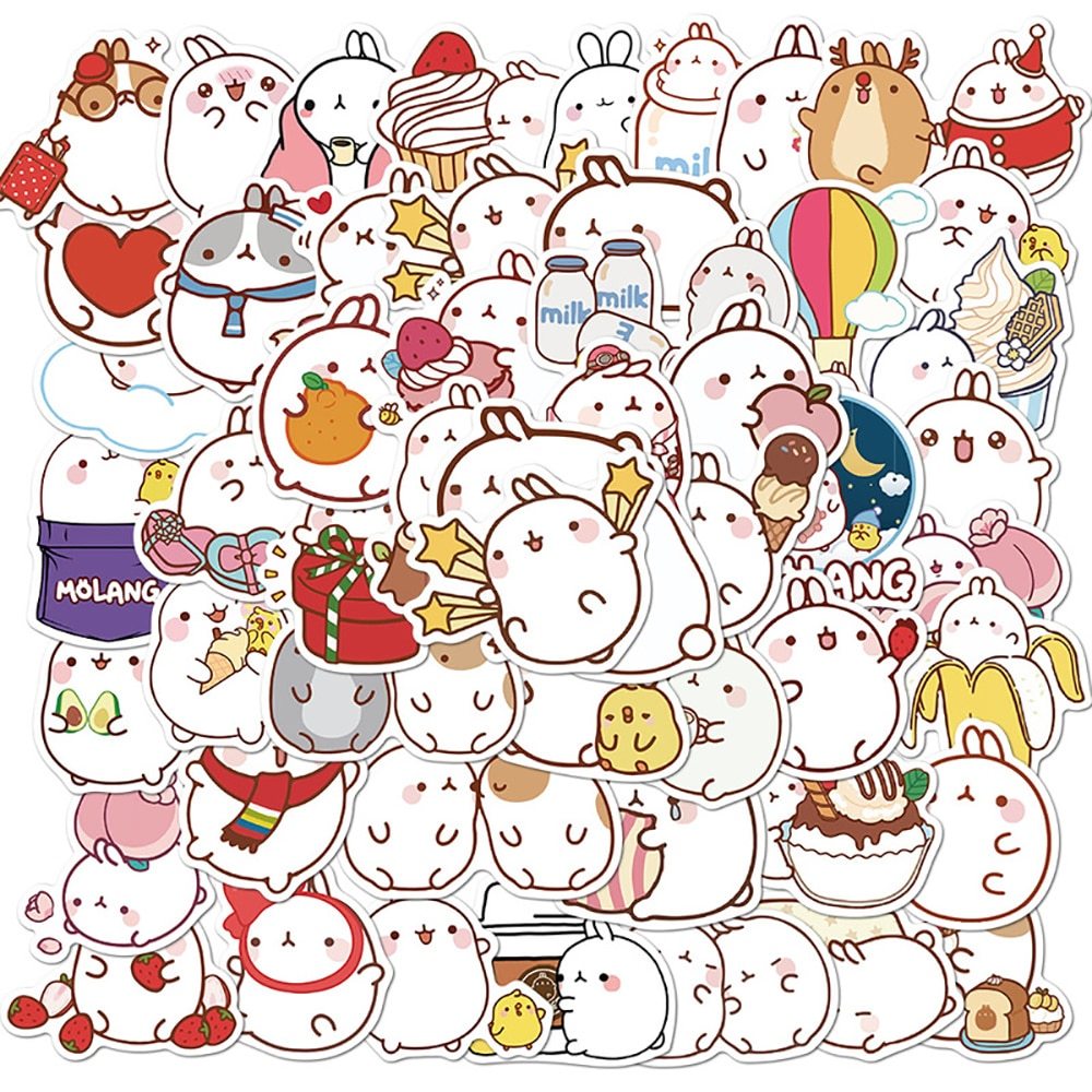 Set 30-80 Sticker Thỏ molang ảnh decal hình dán ép lụa