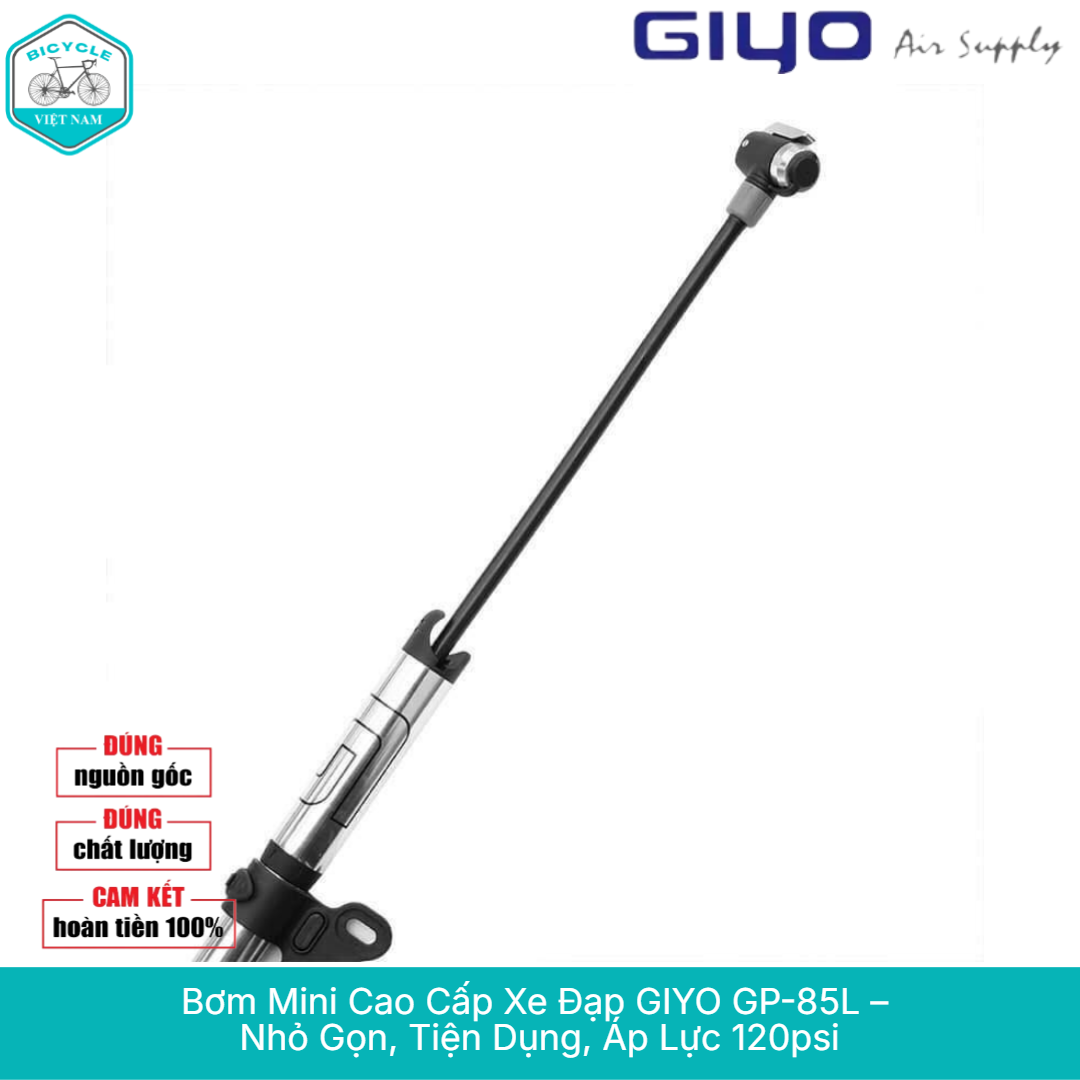 High Quality Mini Bicycle Pump Giyo Gp 85L – Cnc Aluminum Alloy, Pressure 120 Psi, Extendable Cord, Genuine