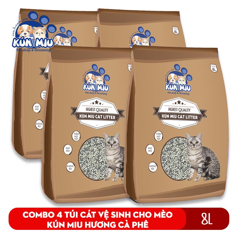 [Hoàn Tiền 10%] Combo 4 túi - Cát vệ sinh cho mèo Kún Miu hương cà phê 8L( nặng 4.1kg) - Chất liệu Bentonite Tinh chất than hoạt tính và zeolite
