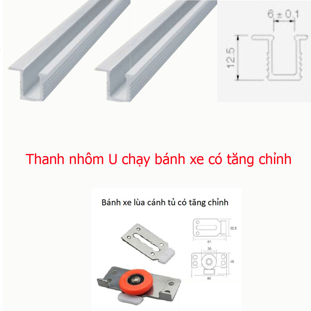 COMBO 4 cặp Ray trượt cửa lùa U Đài Loan (trên và dưới)