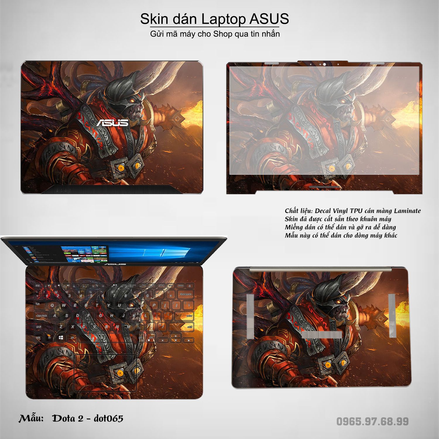 Decal Skin dán Laptop Asus mẫu Dota 2 (inbox mã máy cho shop)