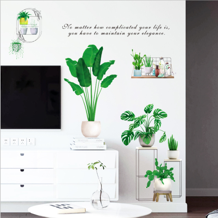 Decal dán tường trang trí - bộ chậu cây xanh mới