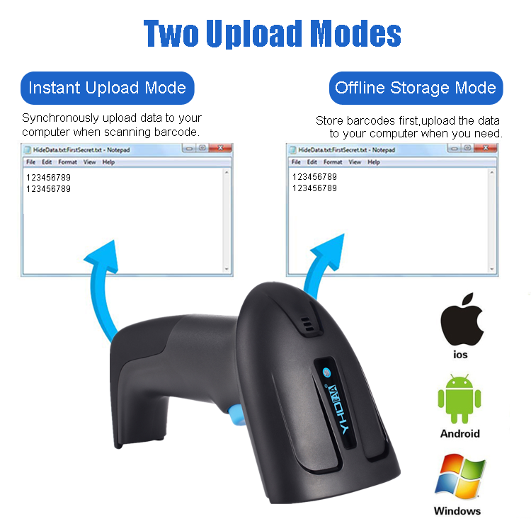 Máy quét mã vạch Bluetooth YHD 6200DB 2D, Máy đọc mã vạch Barcode(1D) Qrcode(2D) kết nối Bluetooth/ USB/ Có dây, Đầu đọc mã vạch 1D 2D dùng trên Điện thoại, Ipad, Máy tính, Laptop