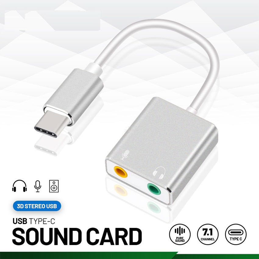 Cáp chia Mic và Loa từ cổng USB Type C - Sound card USB Type C 7.1 cao cấp