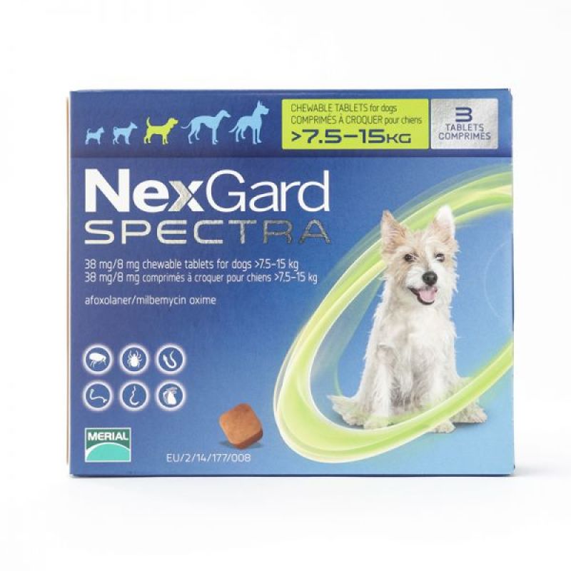 1 Hộp/3Viên nhai giúp loại bỏ nội ngoại kí sinh ở chó Nexgard Spectra 7.5kg-15kg
