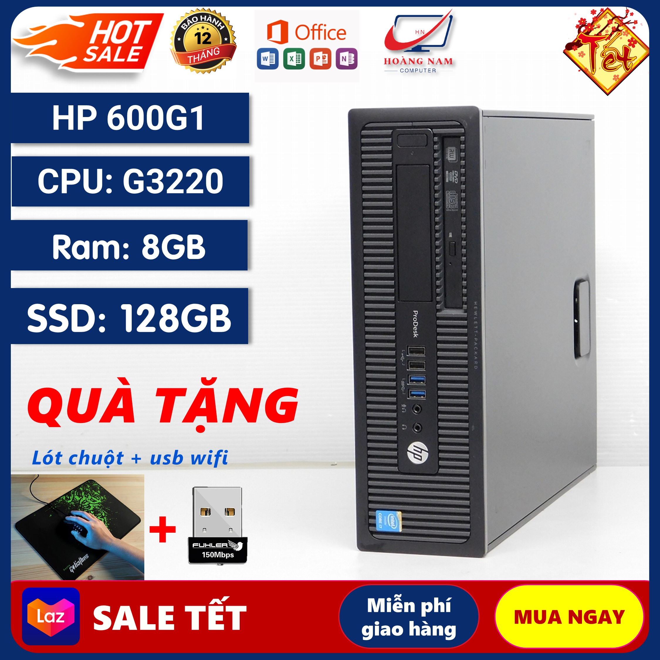Máy Tính Mini PC HP 400G4 Tiny Thế hệ 8 đẳng cấp (Core i5-8400t, Ram 8GB, SSD 256GB, Tích hợp Card Wifi)
