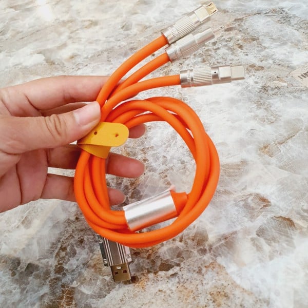 Dây Cáp 3 Đầu Sạc Nhanh 120W 6A Cổng Micro USB type C Bằng silicon Cho iPhone Android.