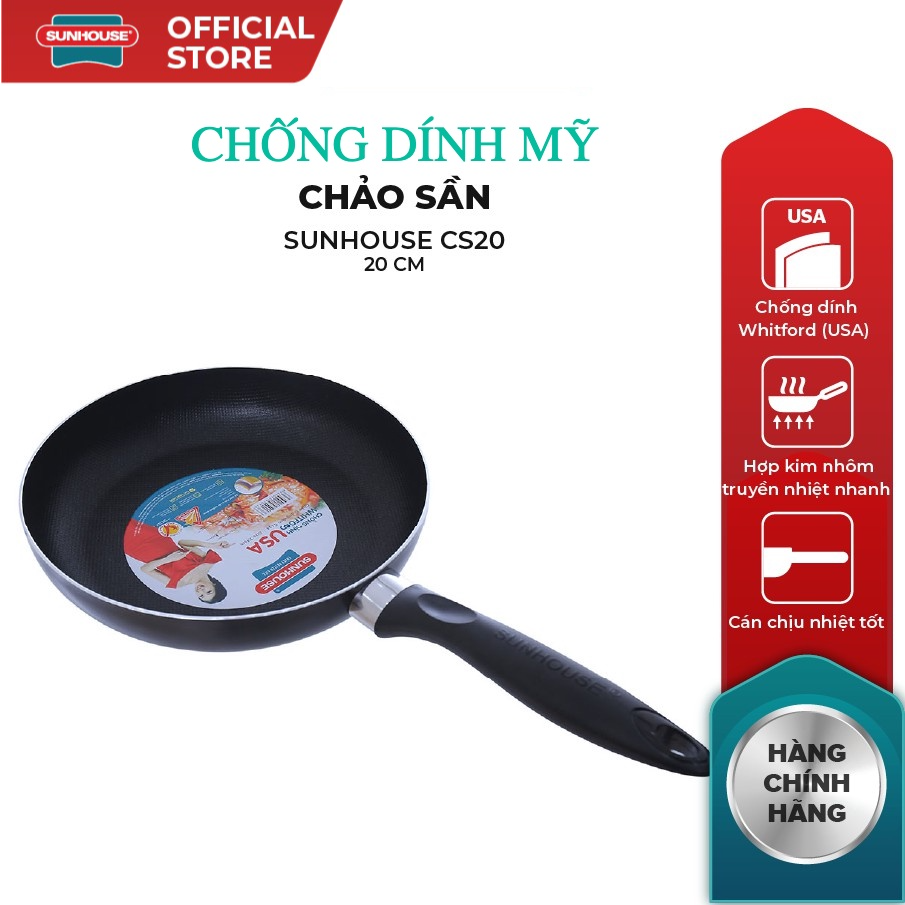 [ CHỐNG DÍNH MỸ ] Chảo sần Sunhouse phi 16-30cm (Đen)