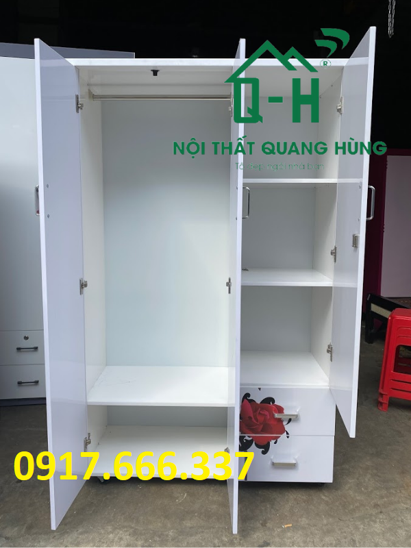 Tủ nhựa đài loan 3 cánh 1m7x1m06 in 3d hoa hồng