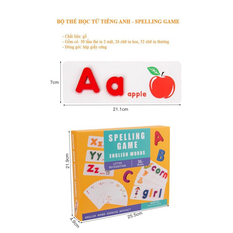 🌟 spelling game - học đánh vần chữ cái tiếng anh 52 bộ thẻ học ghép chữ bằng gỗ