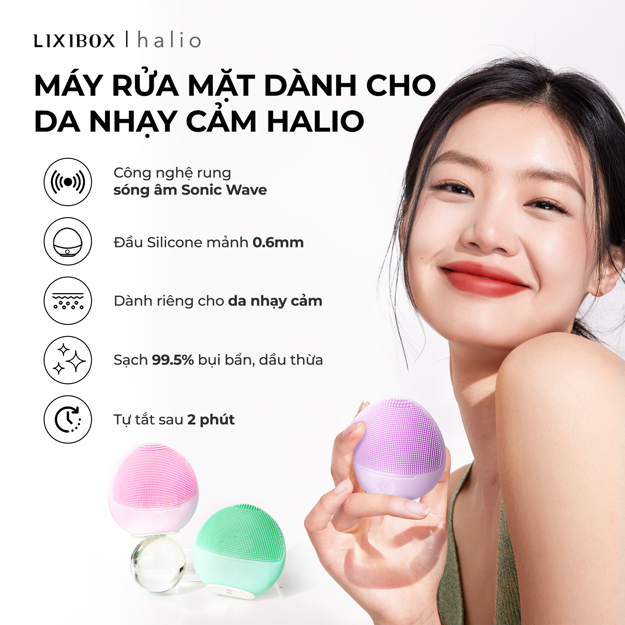Máy Rửa Mặt Sóng Âm Cho Da Nhạy Cảm Halio Sensitive Facial Device Limited Edition Baby Pink