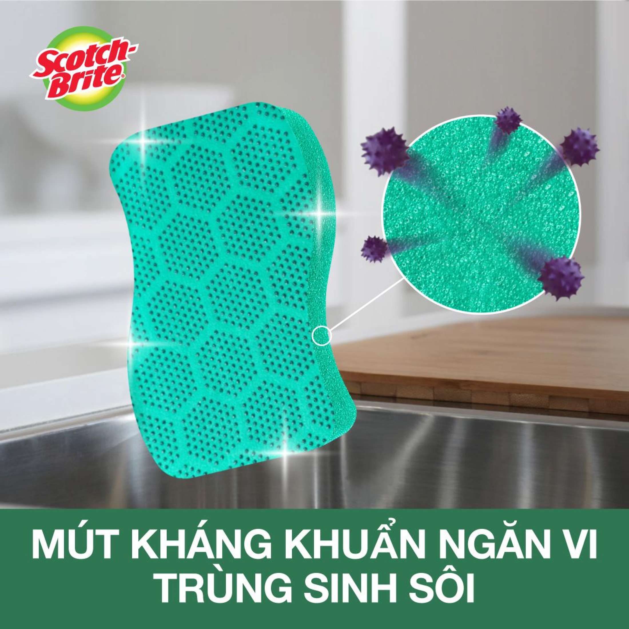 SCOTCH-BRITE™ MIẾNG CỌ RỬA HẠT MÀI NỔI CÓ MÚT SIÊU SẠCH ( Bịch 2 miếng)