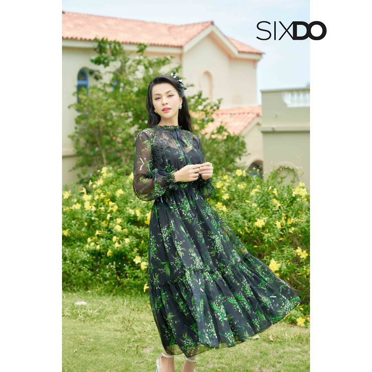 Đầm voan hoa linh lan SIXDO (Black Floral Midi Voile Dress)