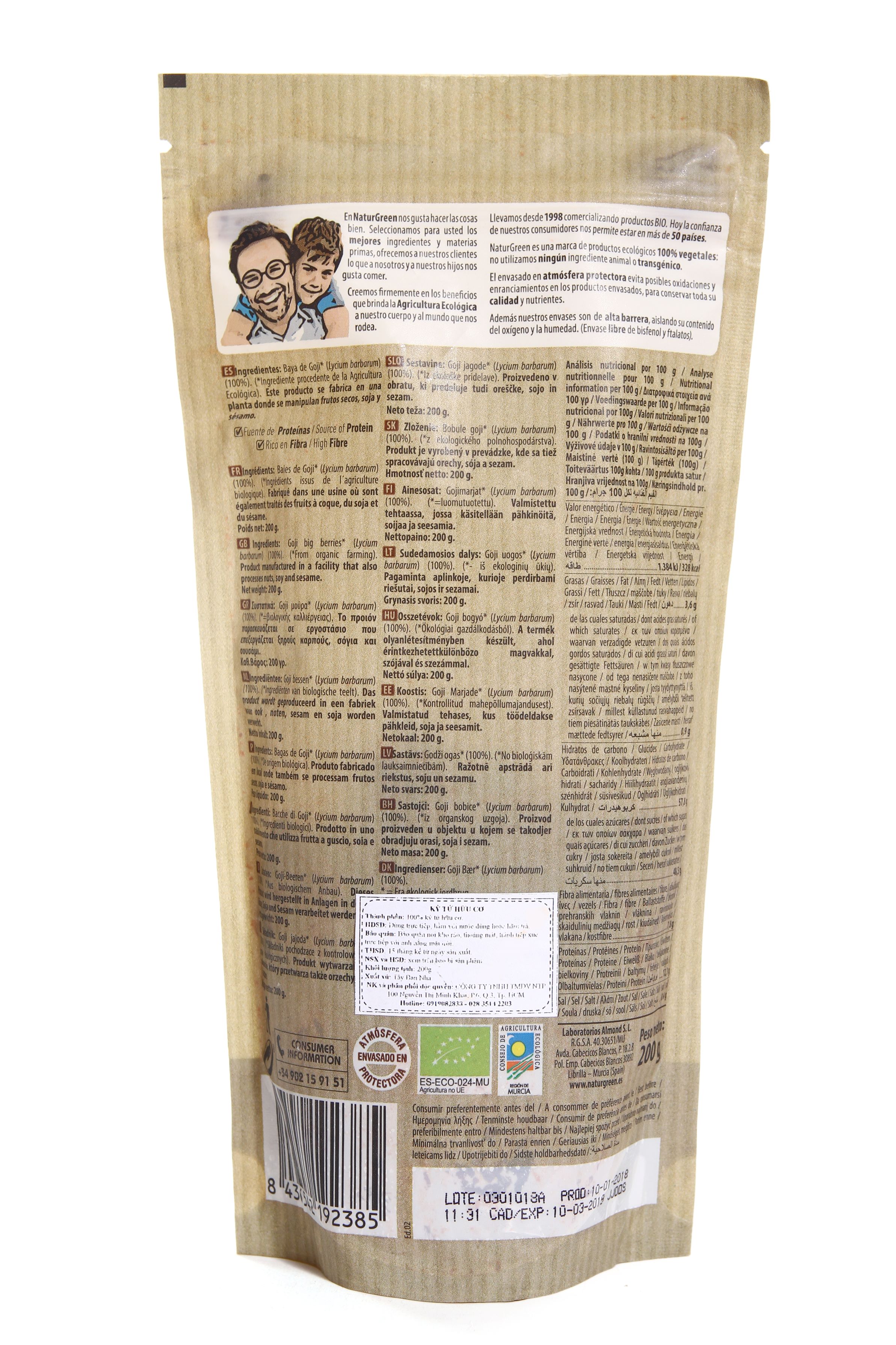 Kỷ Tử Goji Berries Hữu Cơ NaturGreen (200g)