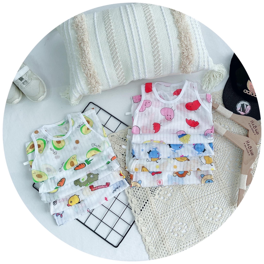 combo 5 bộ cotton giấy ba lỗ cho bé 3-15kg