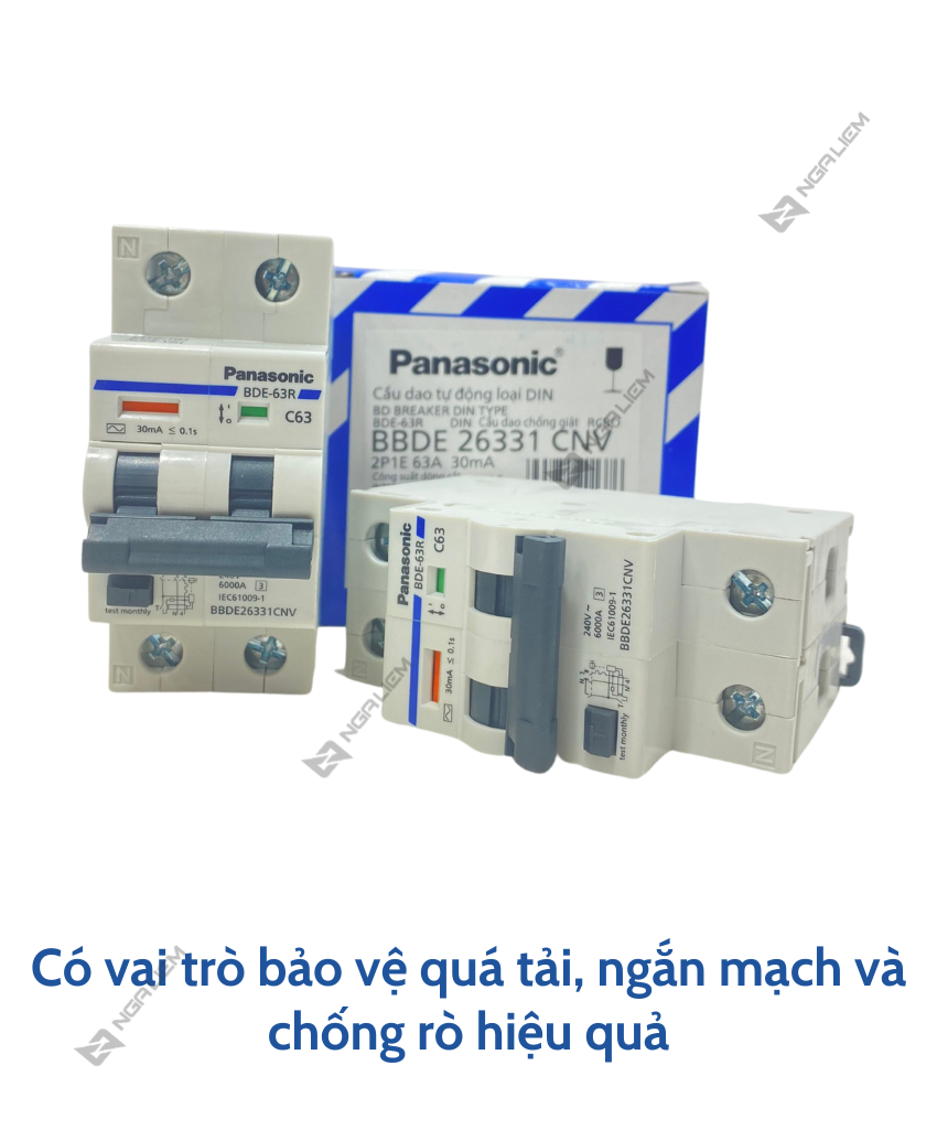 Cb chống giật 2 pha panasonic - 16a, 20a, 25a, 32a, 40a, 50a, 63a