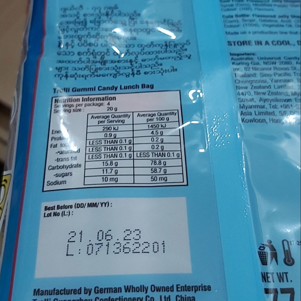Kẹo Dẻo Trolli Gummi Lunch Đức - Bịch 77g