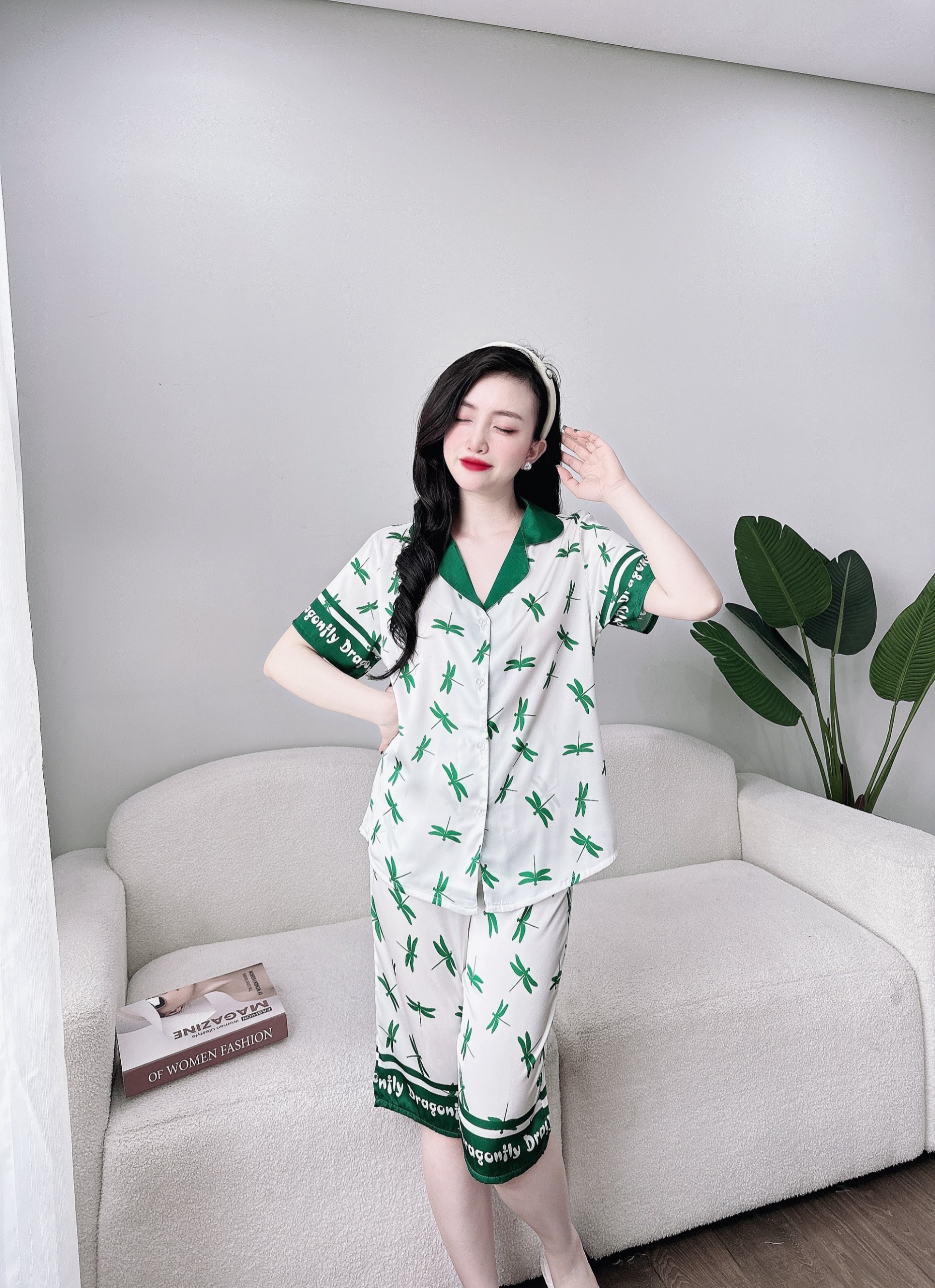 Bộ lửng lụa tay ngắn nhiều họa tiết dễ thương