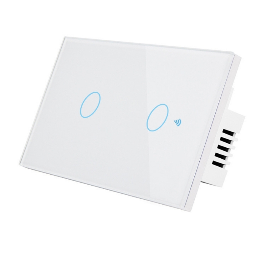 Công tắ điều khiển từ xa Wifi 3G4G Smart Switch app Smart Life app Tuya 2 nút hình chữ nhật mặt kính cường lực màu trắng điều khiển 2 thiết bị đèn điện máy bơm công tắc nhà thông minh