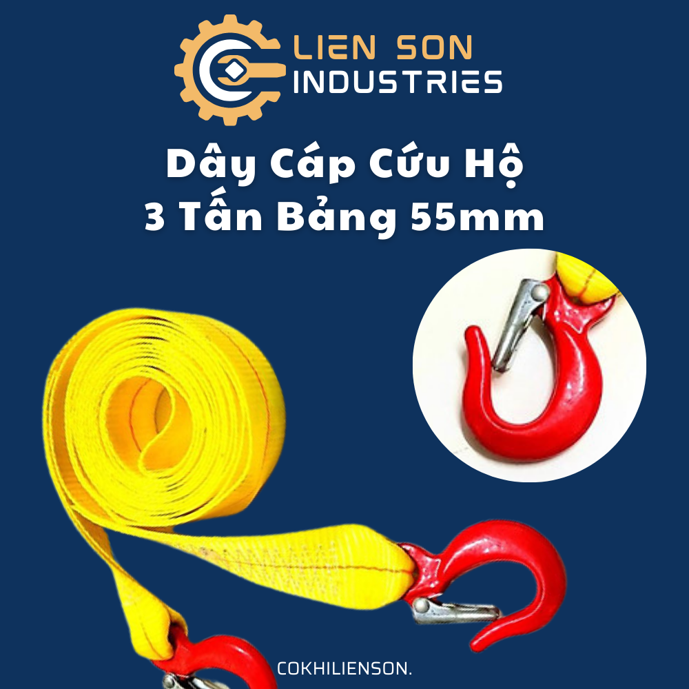 Dây cáp vải cứu hộ ô tô cáp kéo xe dây bẹ nâng hàng tải làm việc 1.5 tấn tải đứt 3 tấn bản 50mm - Cơ Khí Liên Sơn