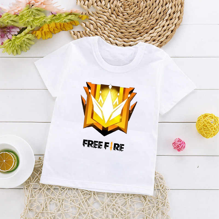 Áo Thun Free Fire màu trắng in logo rank thách đấu