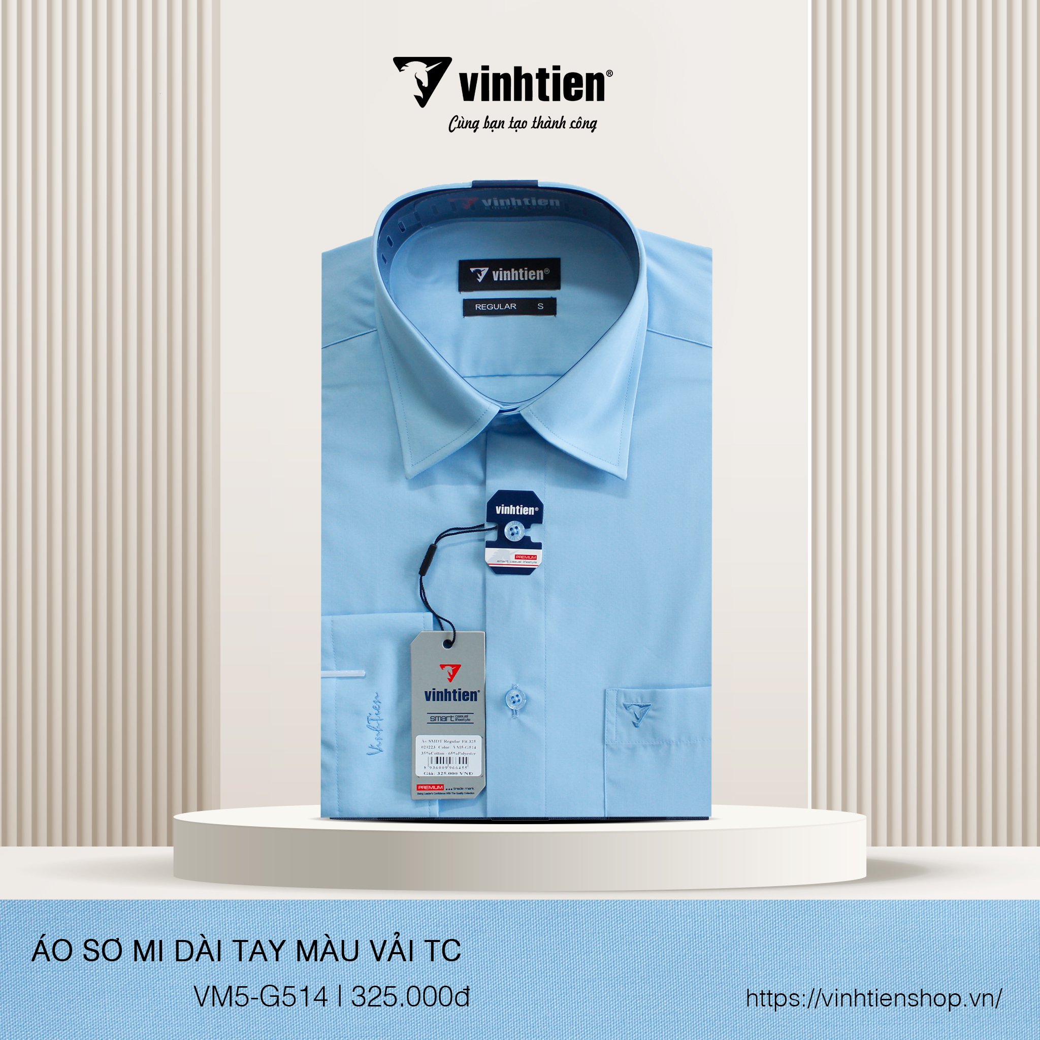 Áo Sơ Mi Dài Tay Màu TC Regular Fit 325 Vĩnh Tiến -VM5-G514