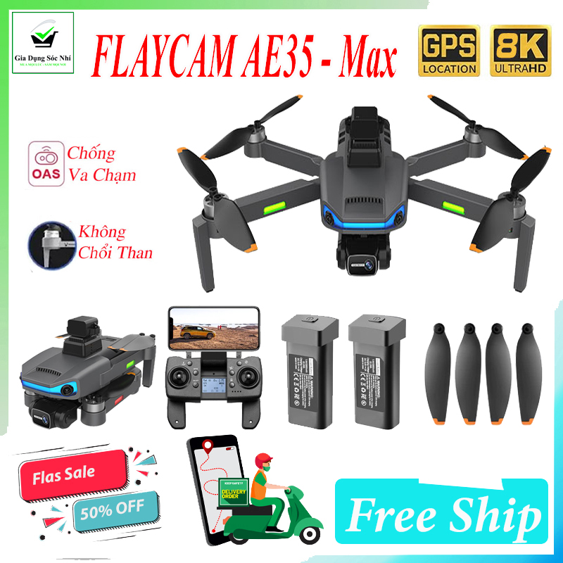 Flycam AE3 Max Camera 8K, Drone Mini 4k Định Vị G.P.S Tự Quay Trở Về