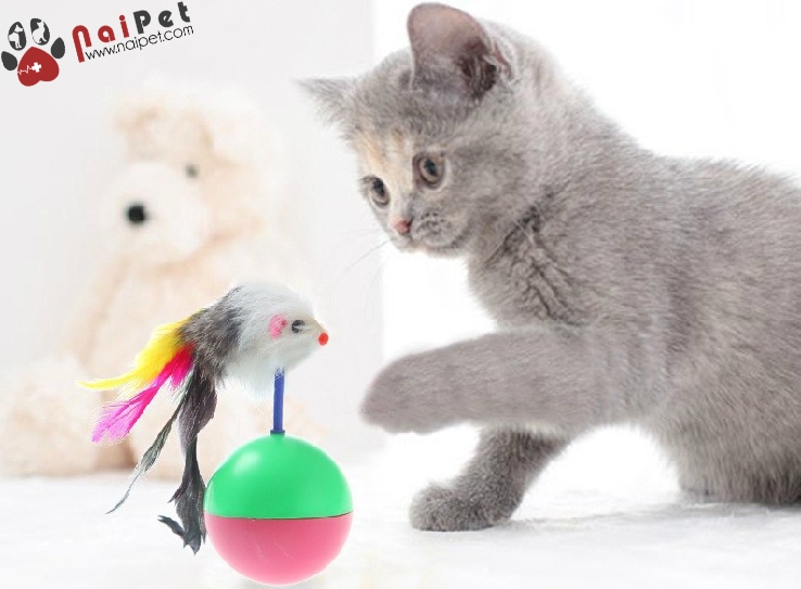 Đồ chơi bóng chuột lông lật đật cho mèo