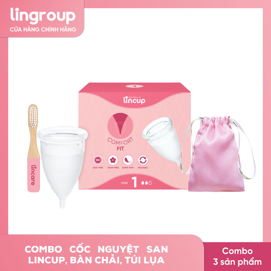 Combo Cốc nguyệt san Lincup kèm bàn chải, túi lụa