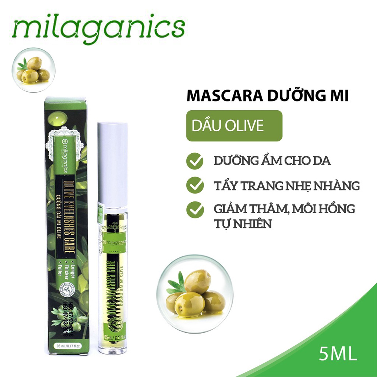 MASCARA DƯỠNG MI OLIVE MILAGANICS 5ML