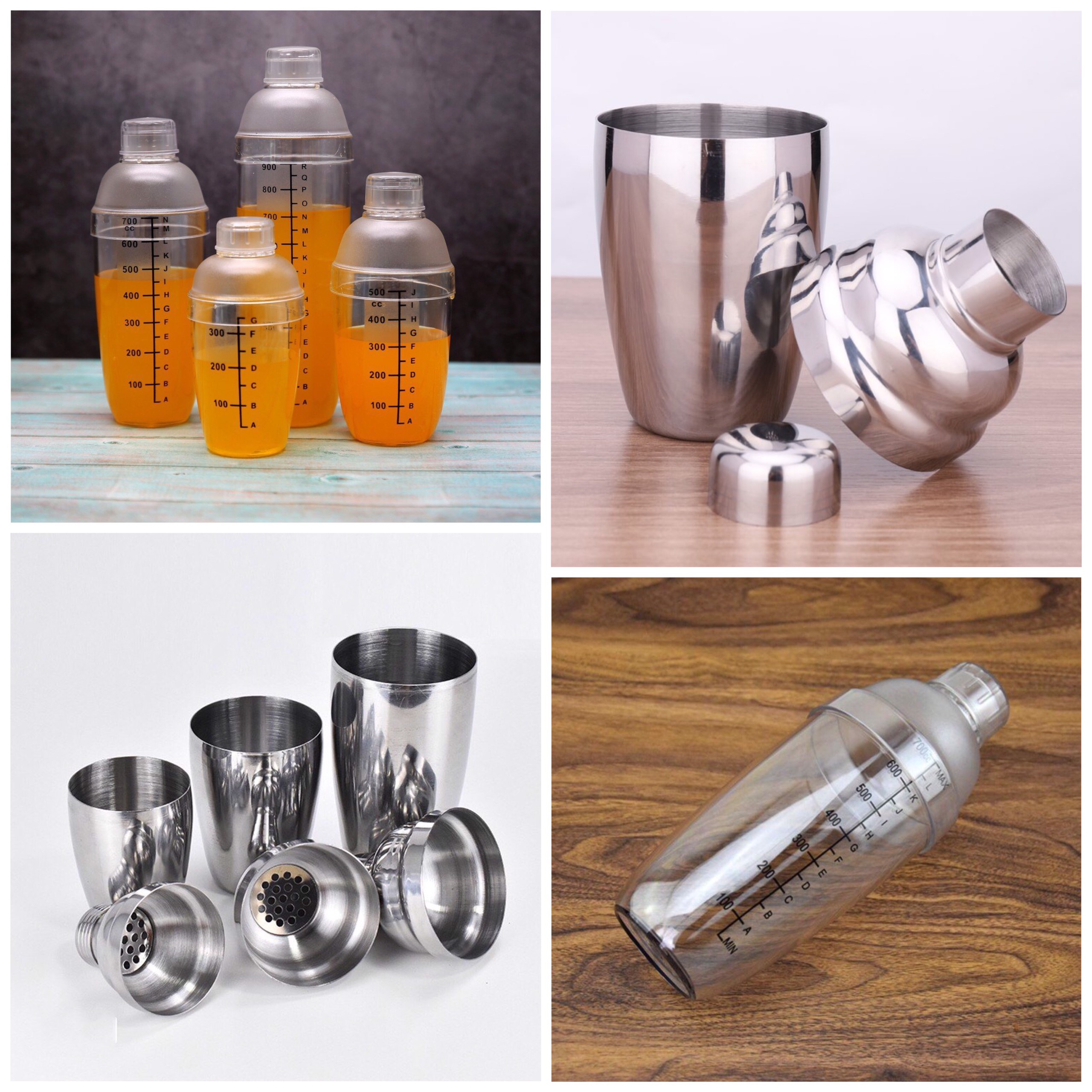 Bình lắc Shaker pha chế nhựa chia vạch và inox (350ml 500ml 700ml 1000ml)