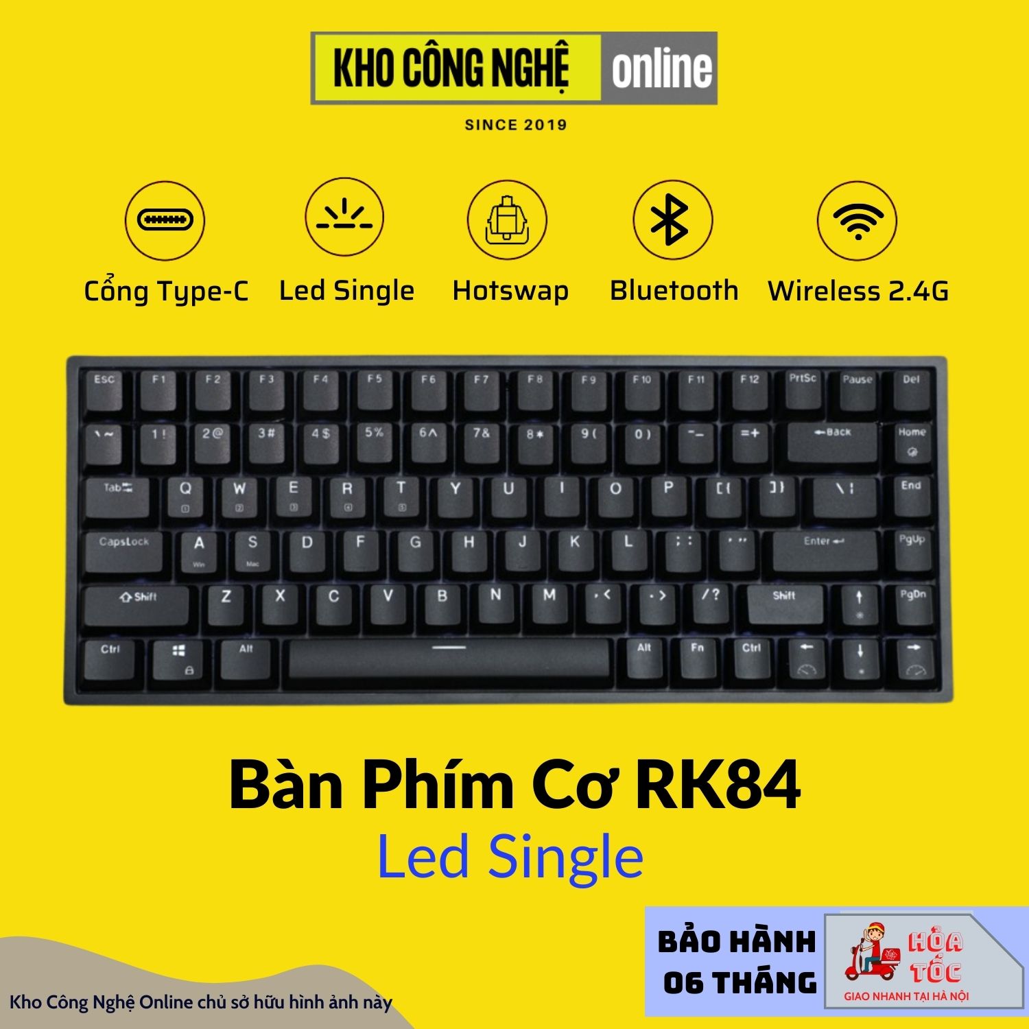 Rk84 - Bàn phím cơ RK84 có 3 chế độ kết nối ( Bluetooth 5.0, Wireless 2.4G, Type C )