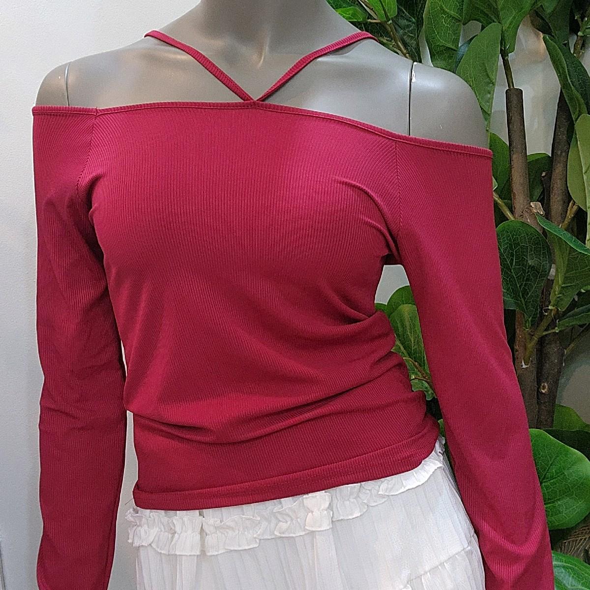 Áo thun croptop trễ vai dây V tay dài Nữ Cổ bẹt vai Women A54