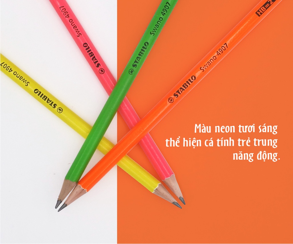 Bút chì gỗ STABILO Swano 4907-HB ( neon, có tẩy)
