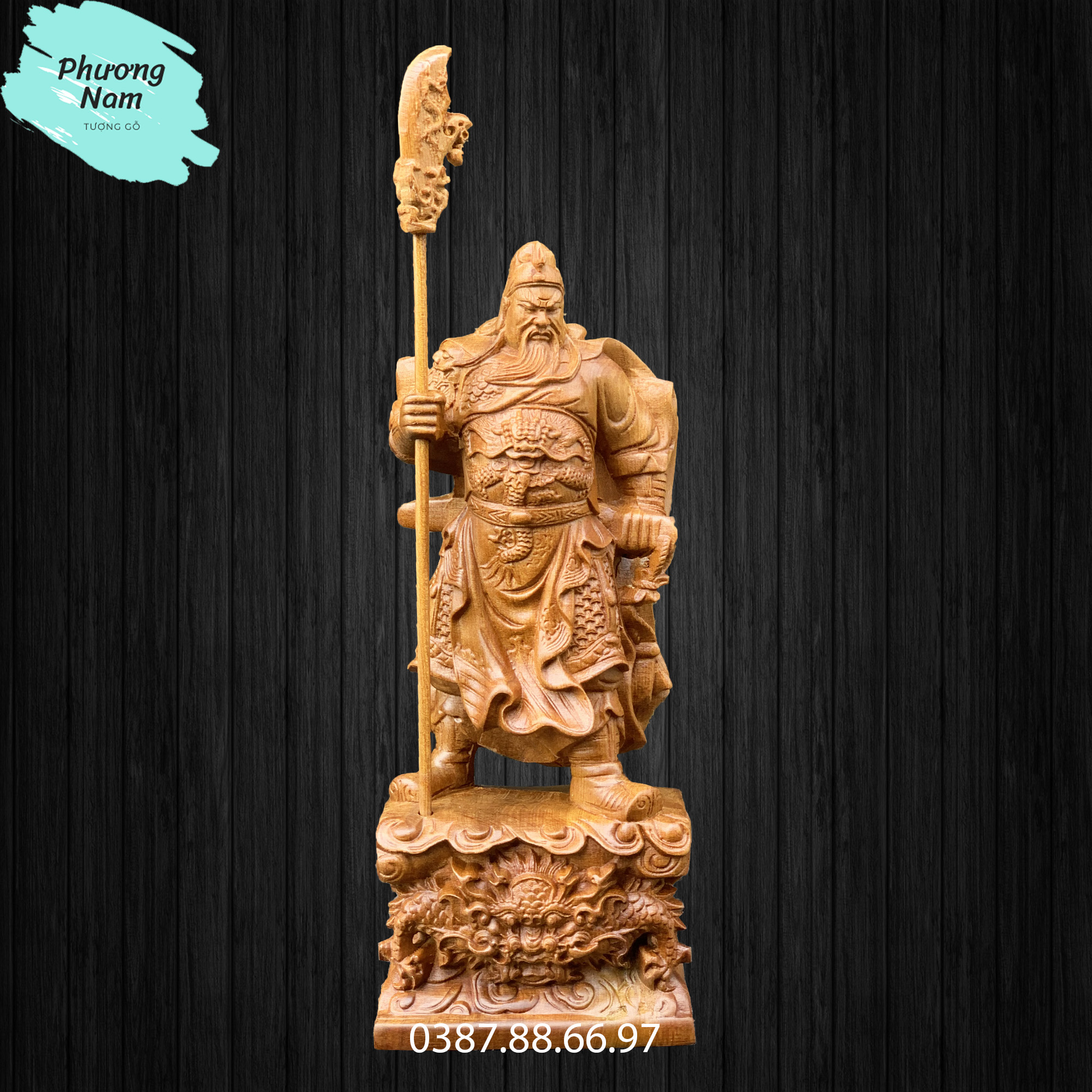 Tượng gỗ quan công, quan văn trường đế hổ phù cao 20cm và 30cm được làm bằng gỗ bách xanh