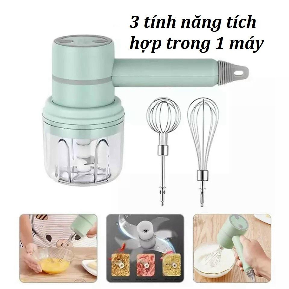 Máy Xay Thịt, Tỏi, Ớt 3in1 Đa Năng Đánh Trứng