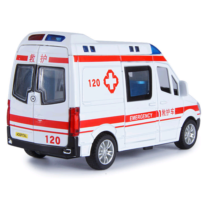 Xe cứu thương bằng sắt tỉ lệ 1:36 xe ô tô đồ chơi trẻ em mở được các cửa